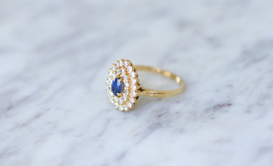 Sapphire drop ring surrounded by diamonds - Penelope Gallery
