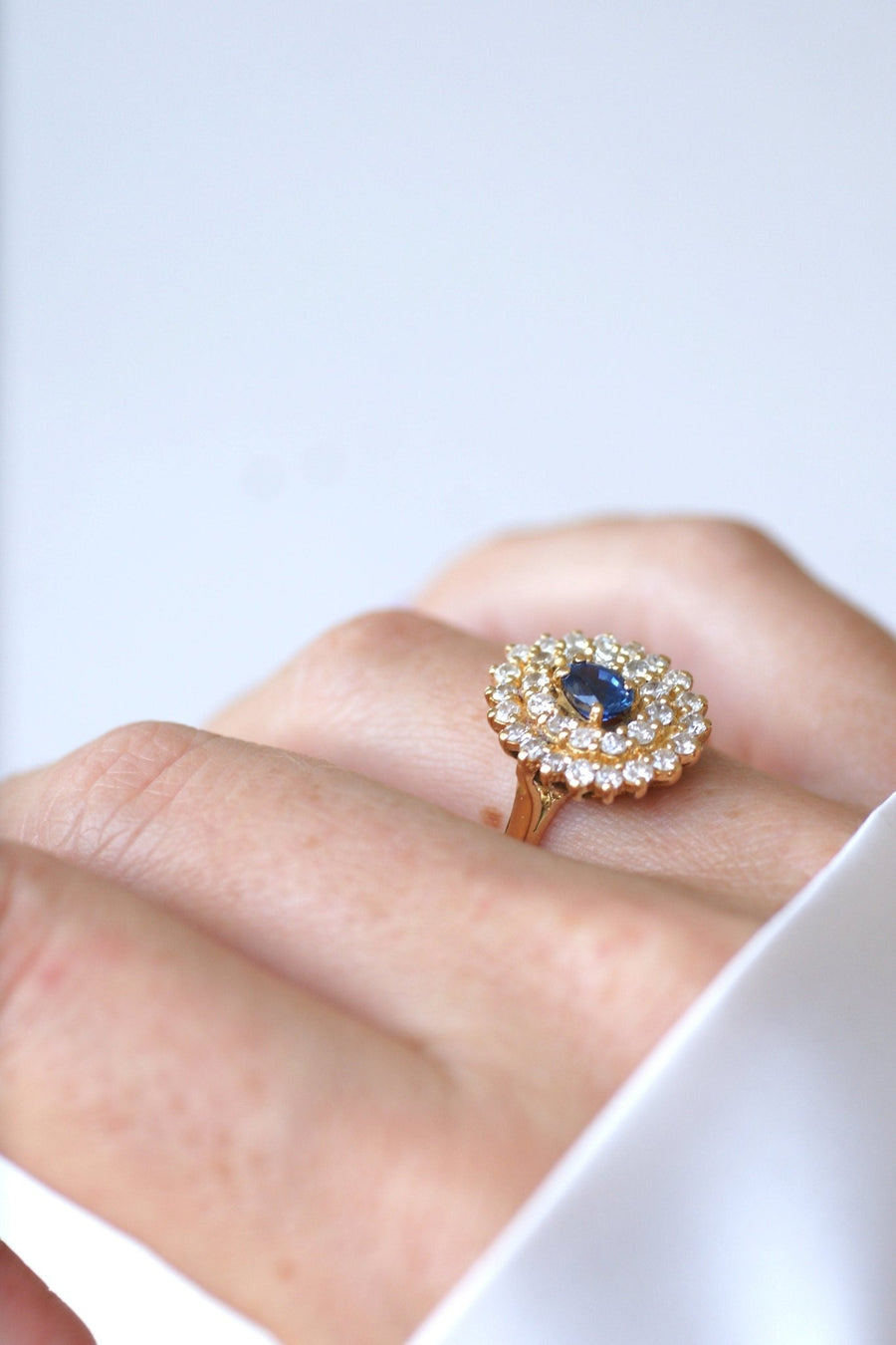 Sapphire drop ring surrounded by diamonds - Penelope Gallery