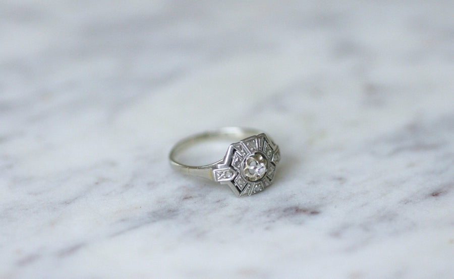 Hexagonal Art Deco Diamond Ring - Penelope Gallery