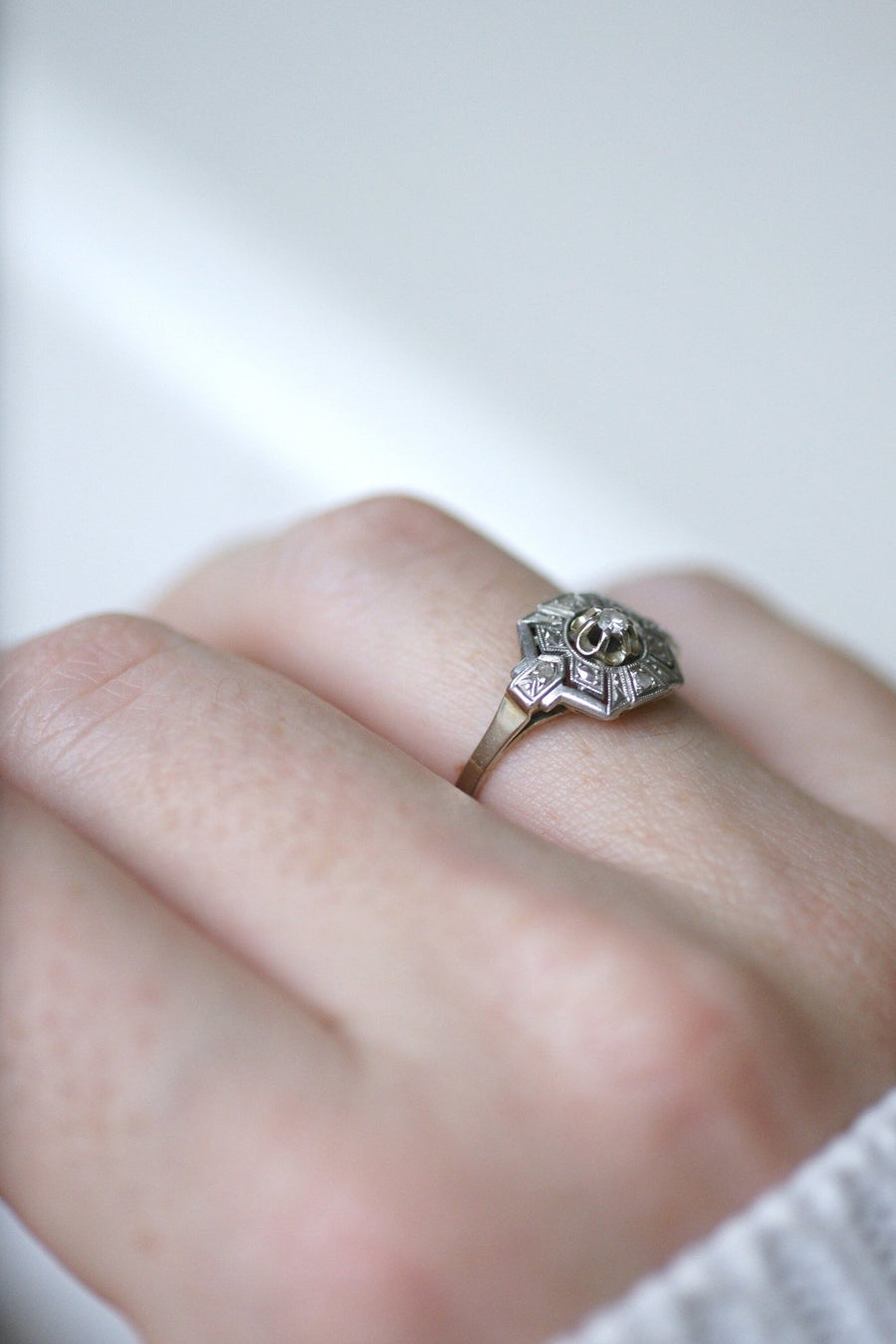 Hexagonal Art Deco Diamond Ring - Penelope Gallery