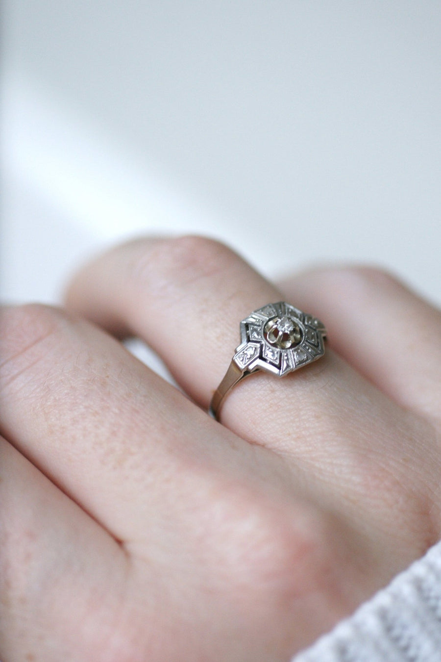 Hexagonal Art Deco Diamond Ring - Penelope Gallery