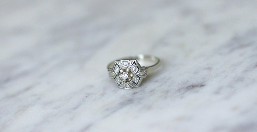 Hexagonal Art Deco Diamond Ring - Penelope Gallery