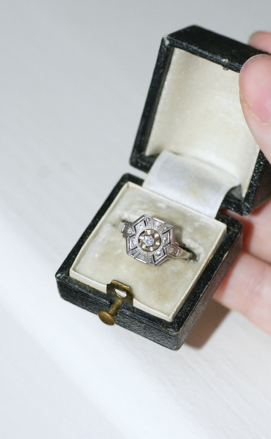 Hexagonal Art Deco Diamond Ring - Penelope Gallery