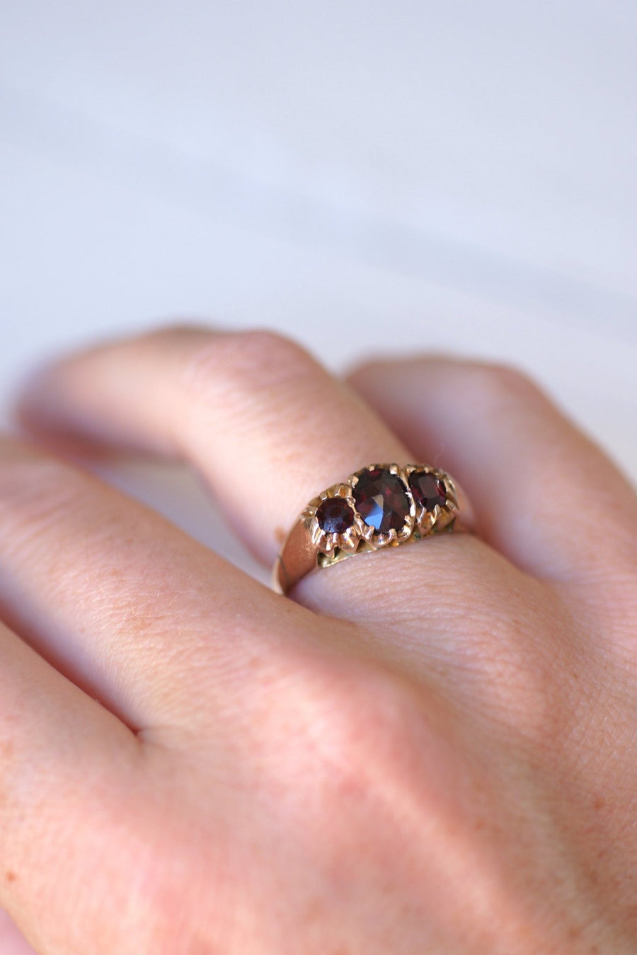 Antique pink gold and garnet garter ring - Penelope Gallery