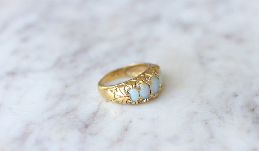 Opals and diamonds on gold garter ring - Penelope Gallery