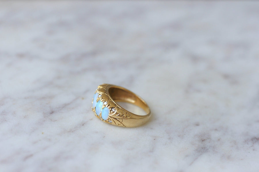 Opals and diamonds on gold garter ring - Penelope Gallery