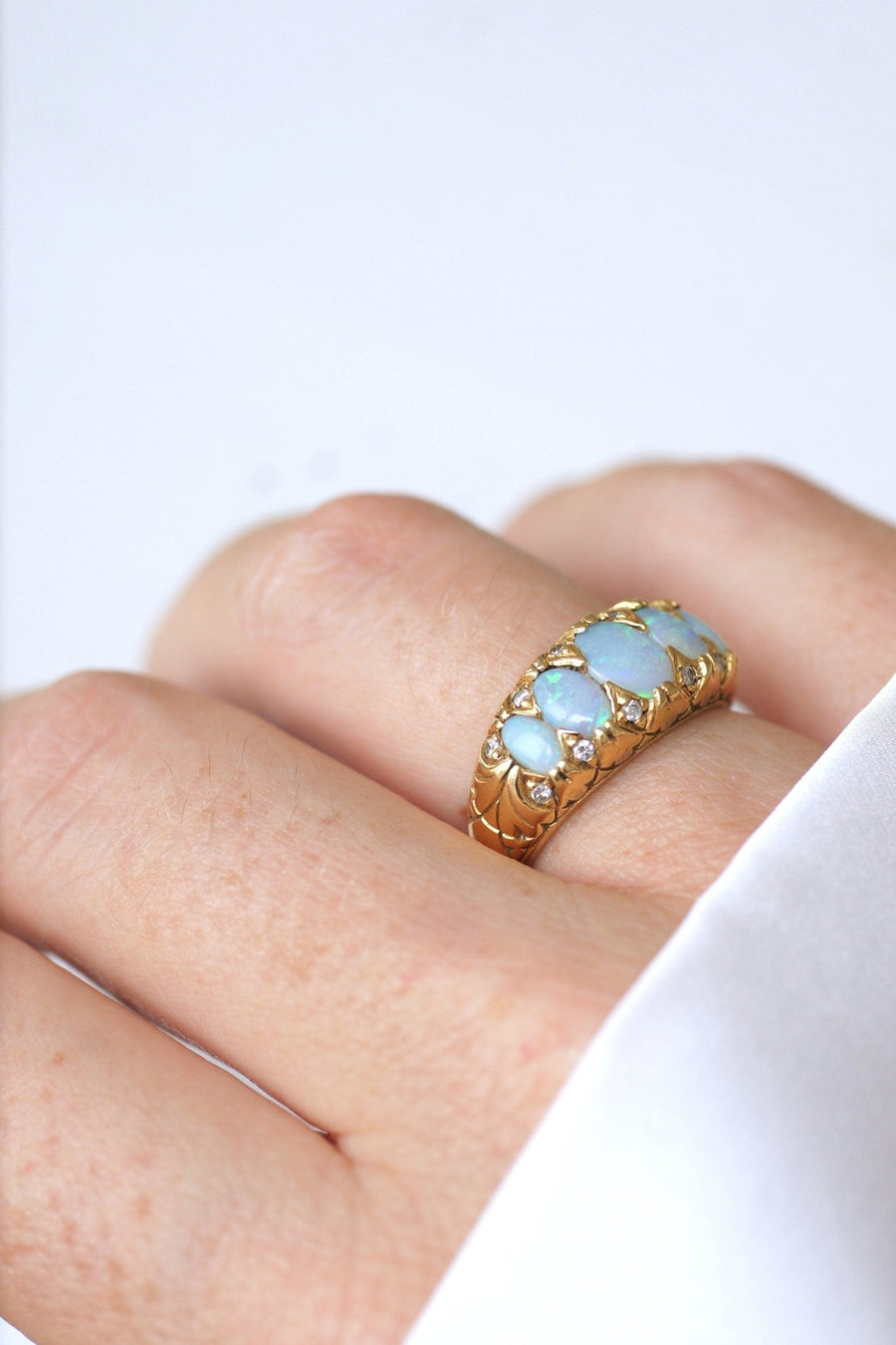 Opals and diamonds on gold garter ring - Penelope Gallery