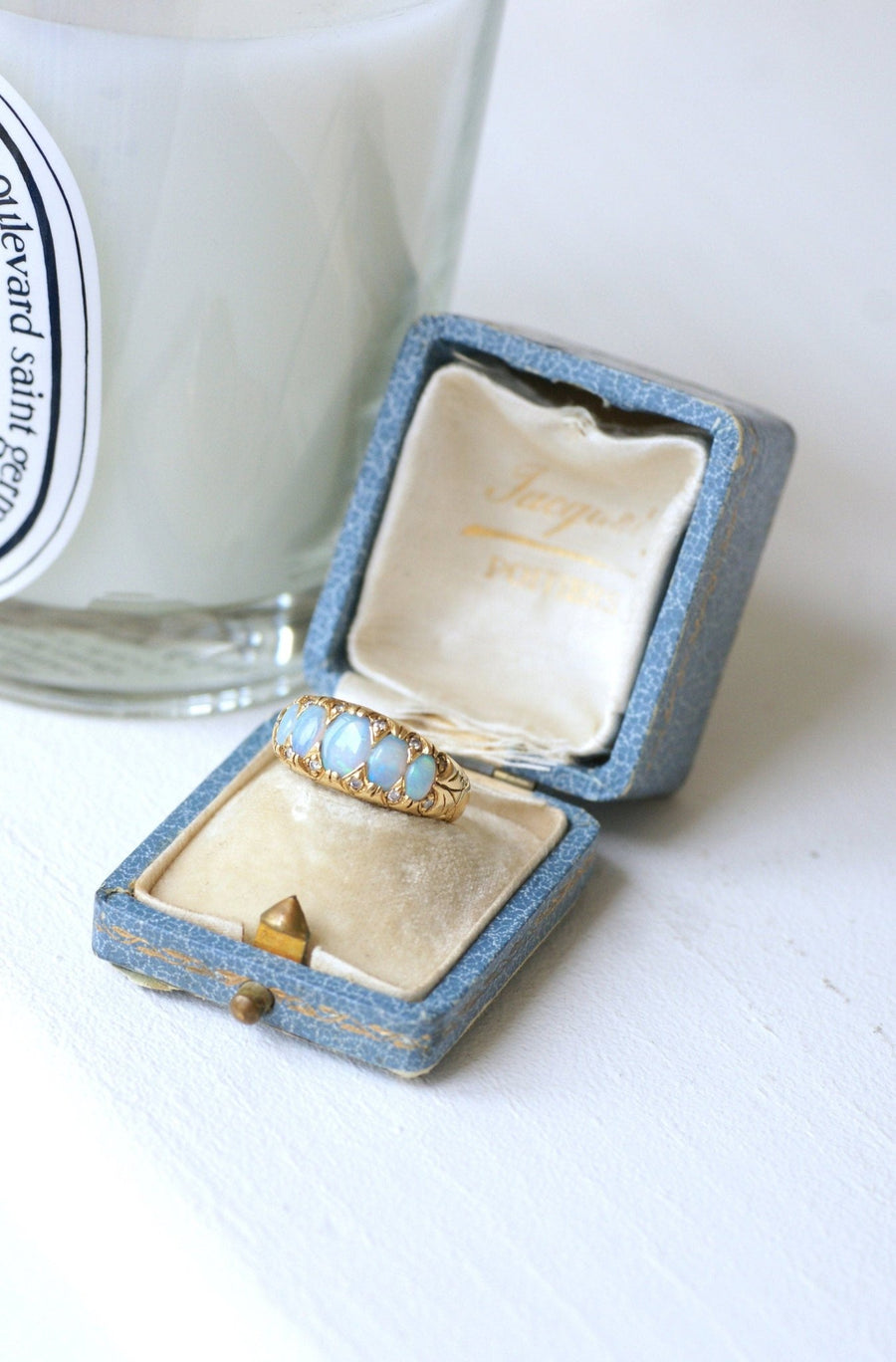 Opals and diamonds on gold garter ring - Penelope Gallery