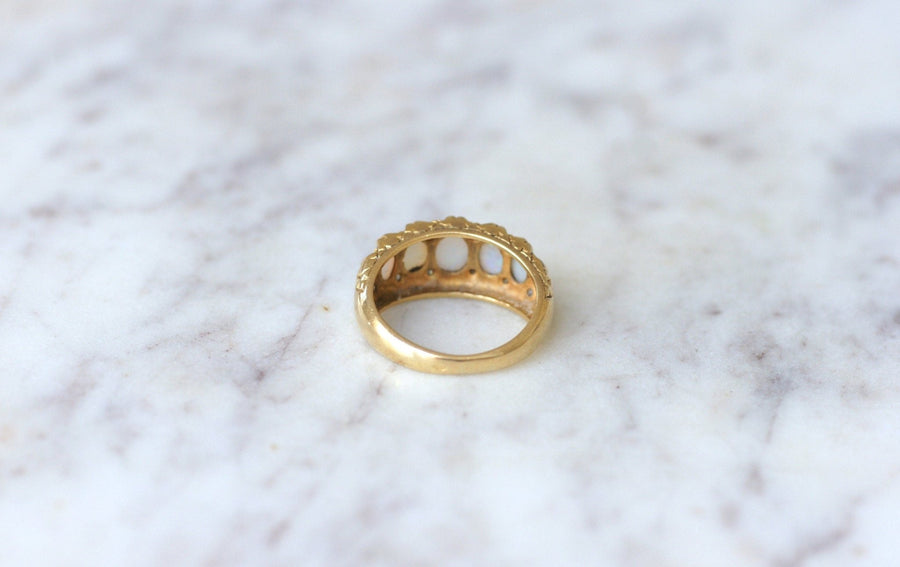 Opals and diamonds on gold garter ring - Penelope Gallery