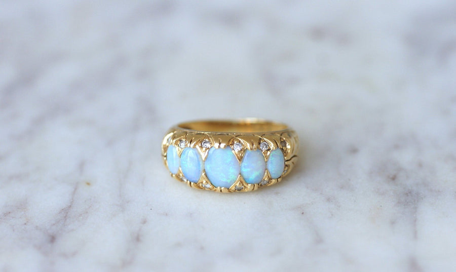 Opals and diamonds on gold garter ring - Penelope Gallery