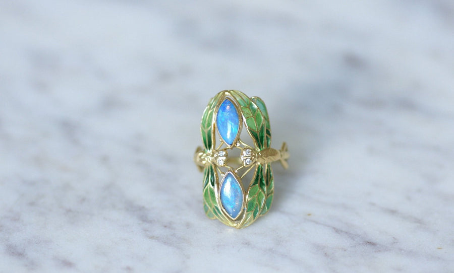 Art Nouveau style opal enamel dragonfly ring - Galerie Pénélope