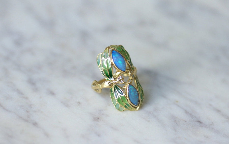 Art Nouveau style opal enamel dragonfly ring - Galerie Pénélope