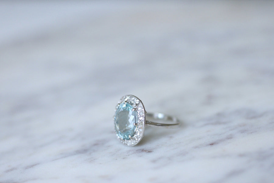 Antique daisy ring with aquamarine and diamonds - Galerie Pénélope