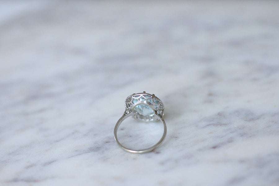 Antique daisy ring with aquamarine and diamonds - Galerie Pénélope