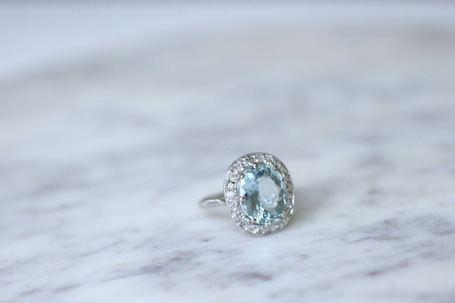 Antique daisy ring with aquamarine and diamonds - Galerie Pénélope