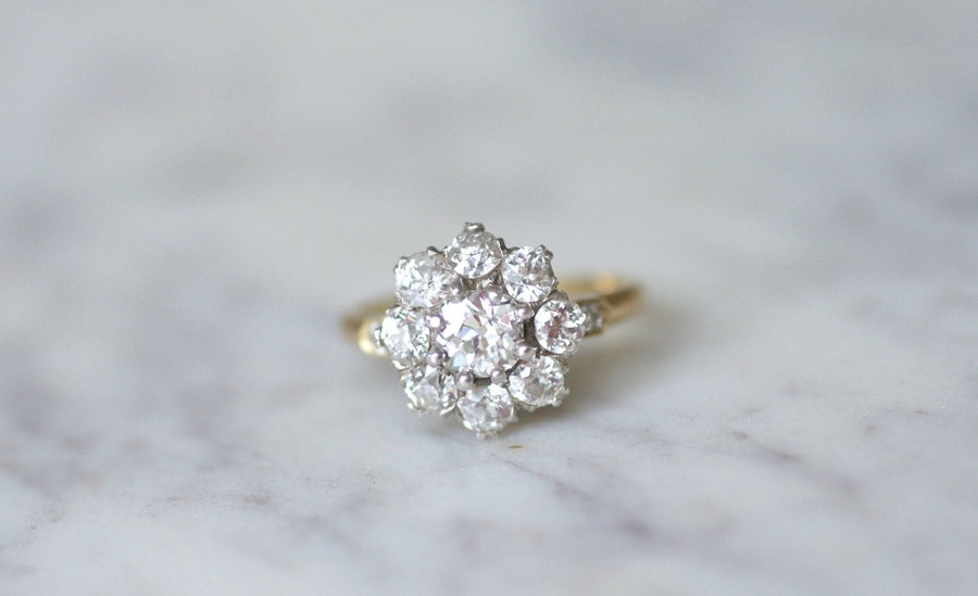 Antique daisy ring with diamonds 2.30 Cts - Penelope Gallery