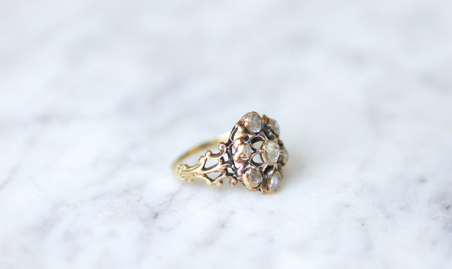 Antique gold daisy ring with rose cut diamonds - Penelope Gallery