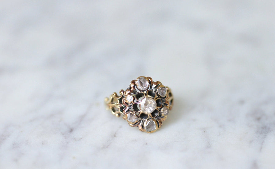 Antique gold daisy ring with rose cut diamonds - Penelope Gallery