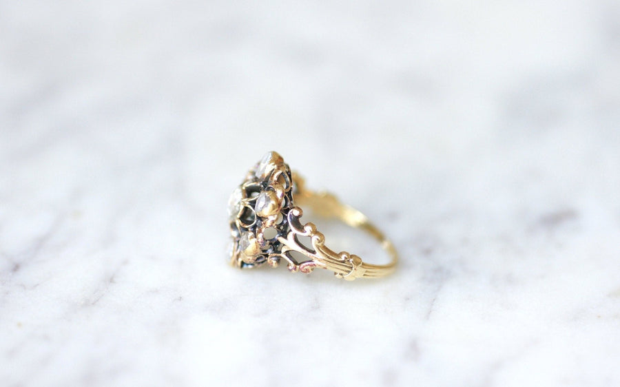 Antique gold daisy ring with rose cut diamonds - Penelope Gallery
