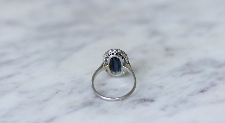 Sapphire and diamond Art Deco daisy ring - Penelope Gallery