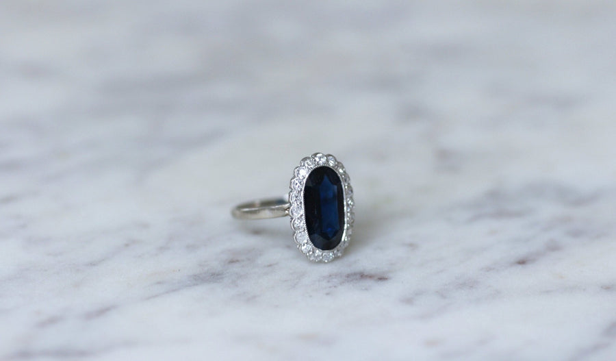 Sapphire and diamond Art Deco daisy ring - Penelope Gallery