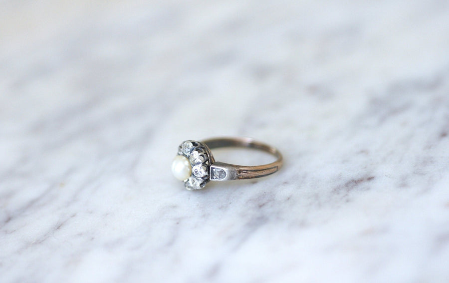 Daisy ring with diamonds and pearl - Penelope Gallery