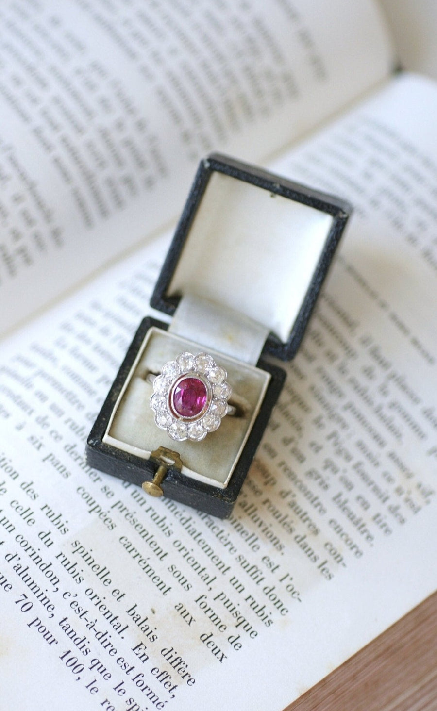 Daisy ring, unheated Birman ruby 1.60 Cts, diamonds - Penelope Gallery