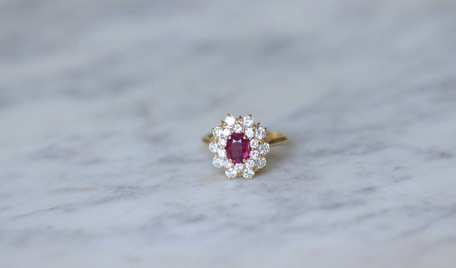 Ruby daisy ring set with diamonds - Galerie Pénélope
