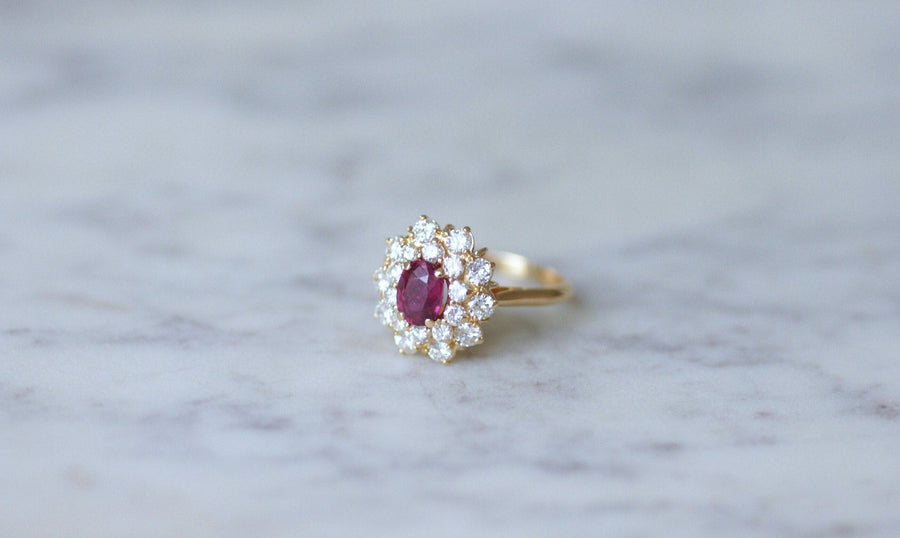 Ruby daisy ring set with diamonds - Galerie Pénélope