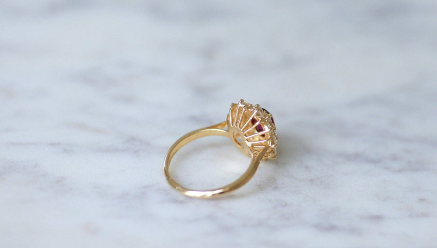 Ruby daisy ring set with diamonds - Galerie Pénélope