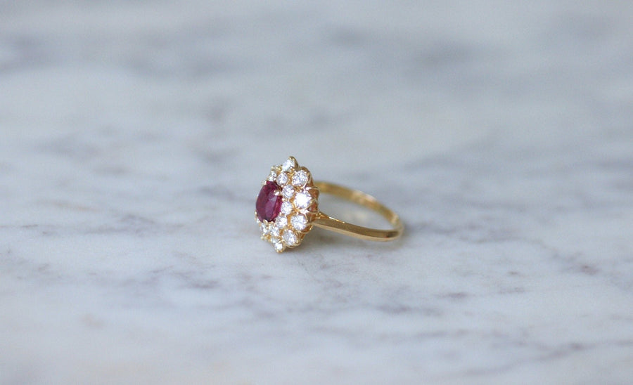 Ruby daisy ring set with diamonds - Galerie Pénélope