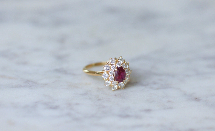 Ruby daisy ring set with diamonds - Galerie Pénélope