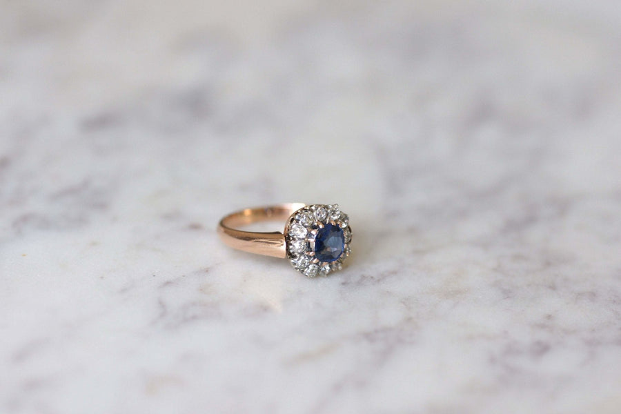 Unheated sapphire daisy ring with diamonds - Penelope Gallery