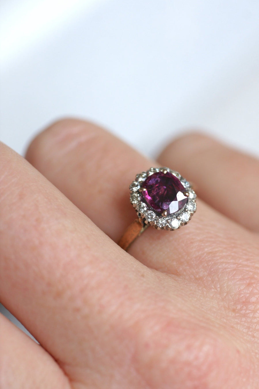 Pink sapphire and diamond daisy ring - Penelope Gallery