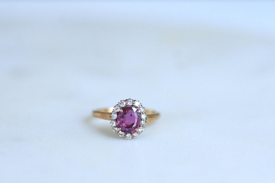 Pink sapphire and diamond daisy ring - Penelope Gallery
