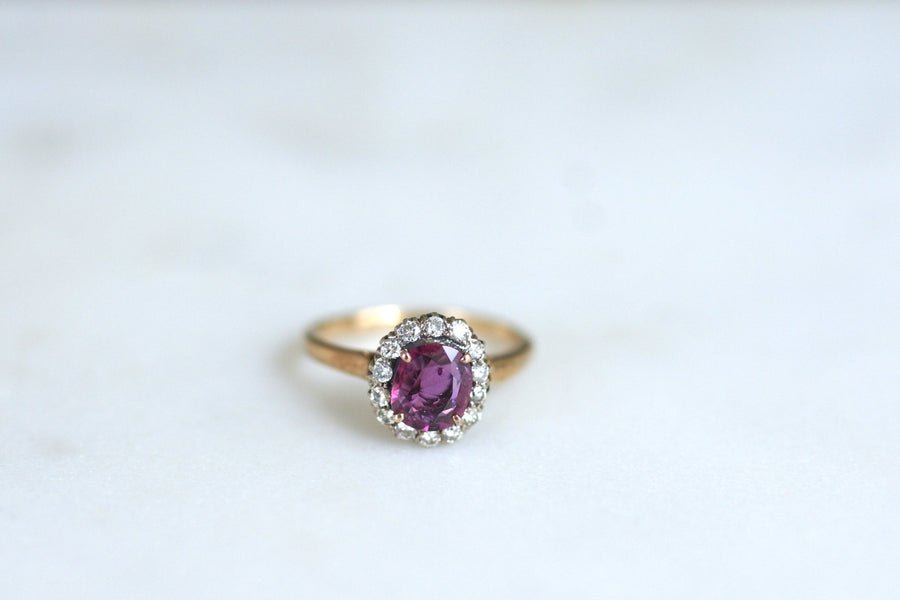 Pink sapphire and diamond daisy ring - Penelope Gallery