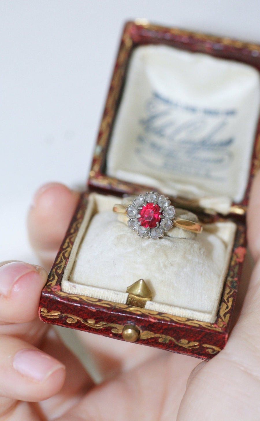 Red spinel daisy ring with diamonds - Penelope Gallery