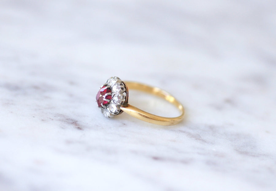Red spinel daisy ring with diamonds - Penelope Gallery