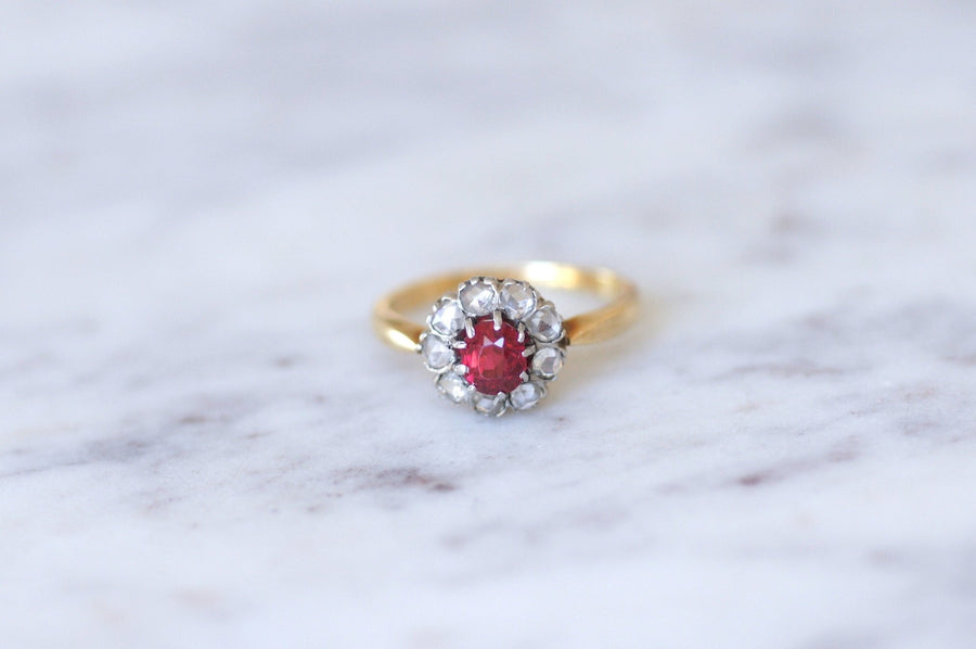 Red spinel daisy ring with diamonds - Penelope Gallery