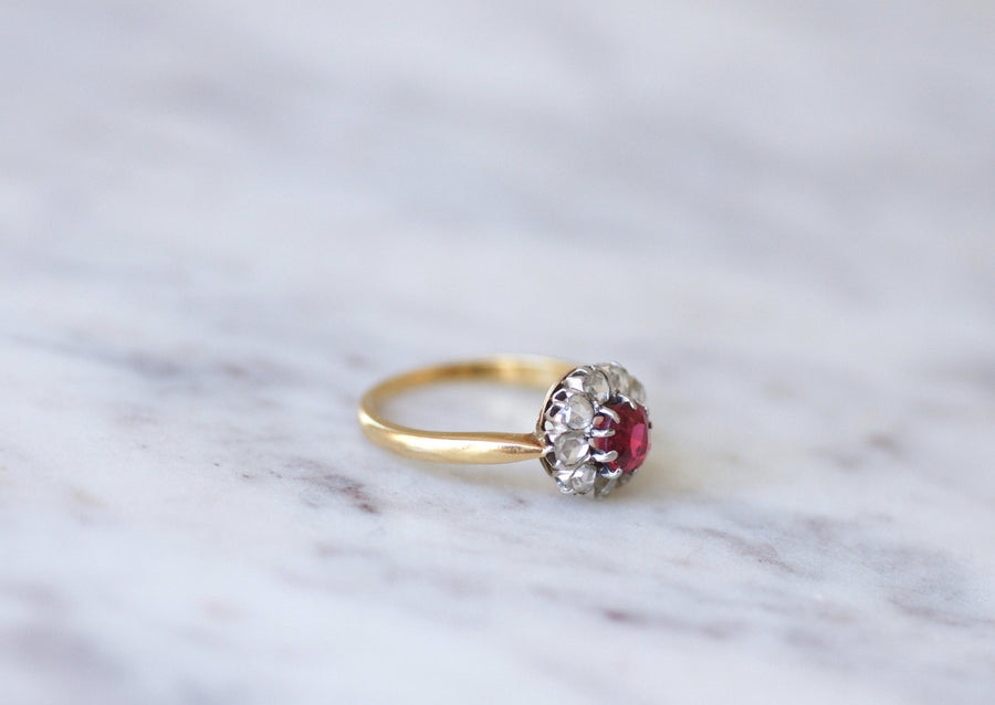 Red spinel daisy ring with diamonds - Penelope Gallery