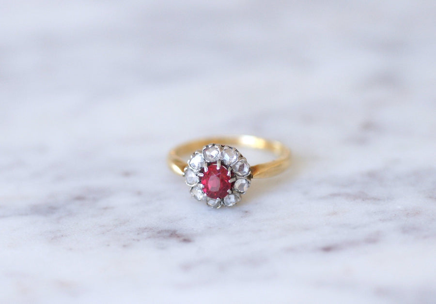 Red spinel daisy ring with diamonds - Penelope Gallery