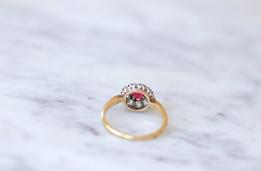 Red spinel daisy ring with diamonds - Penelope Gallery