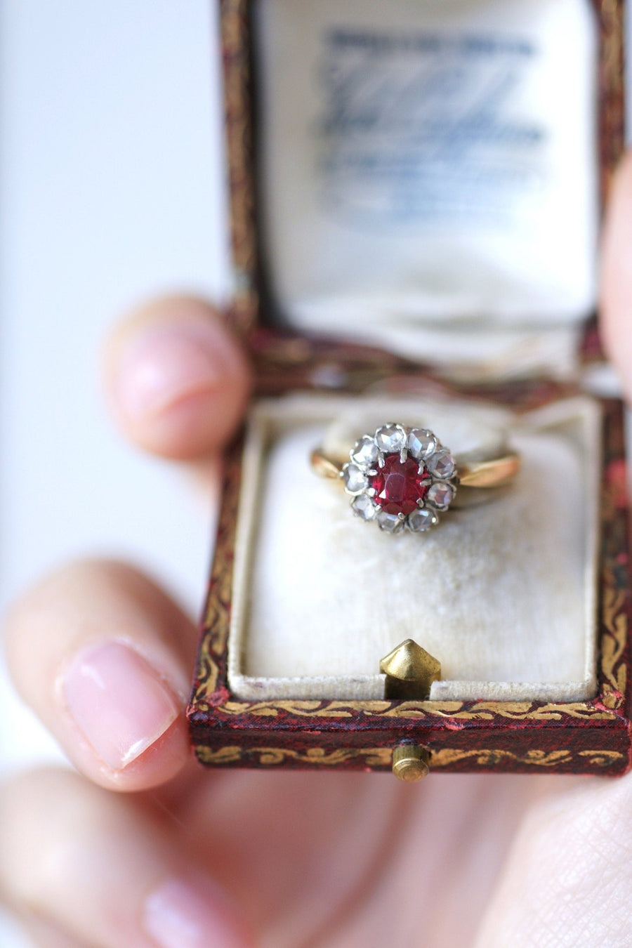 Red spinel daisy ring with diamonds - Penelope Gallery