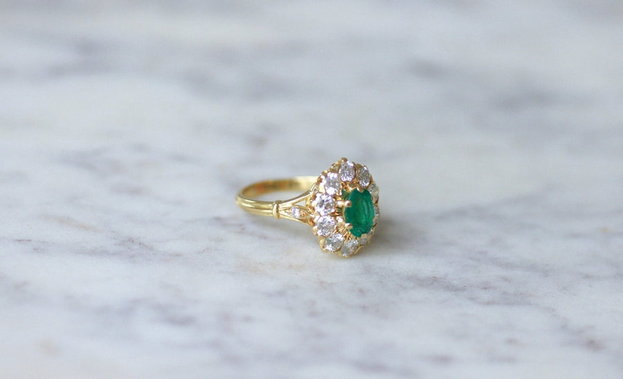 Vintage emerald and diamond daisy ring - Galerie Pénélope