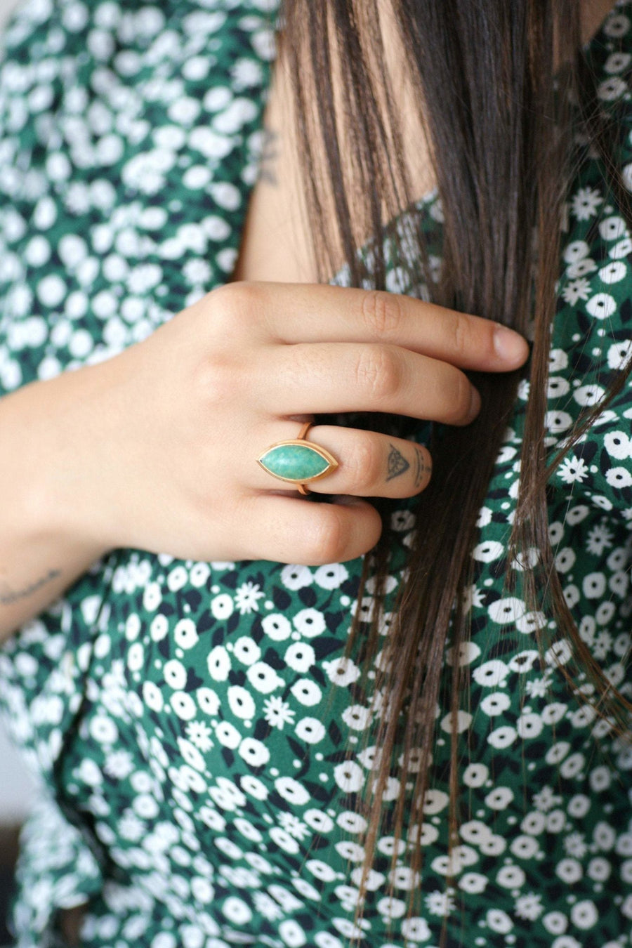 Marquise amazonite & rose gold ring - Penelope Gallery
