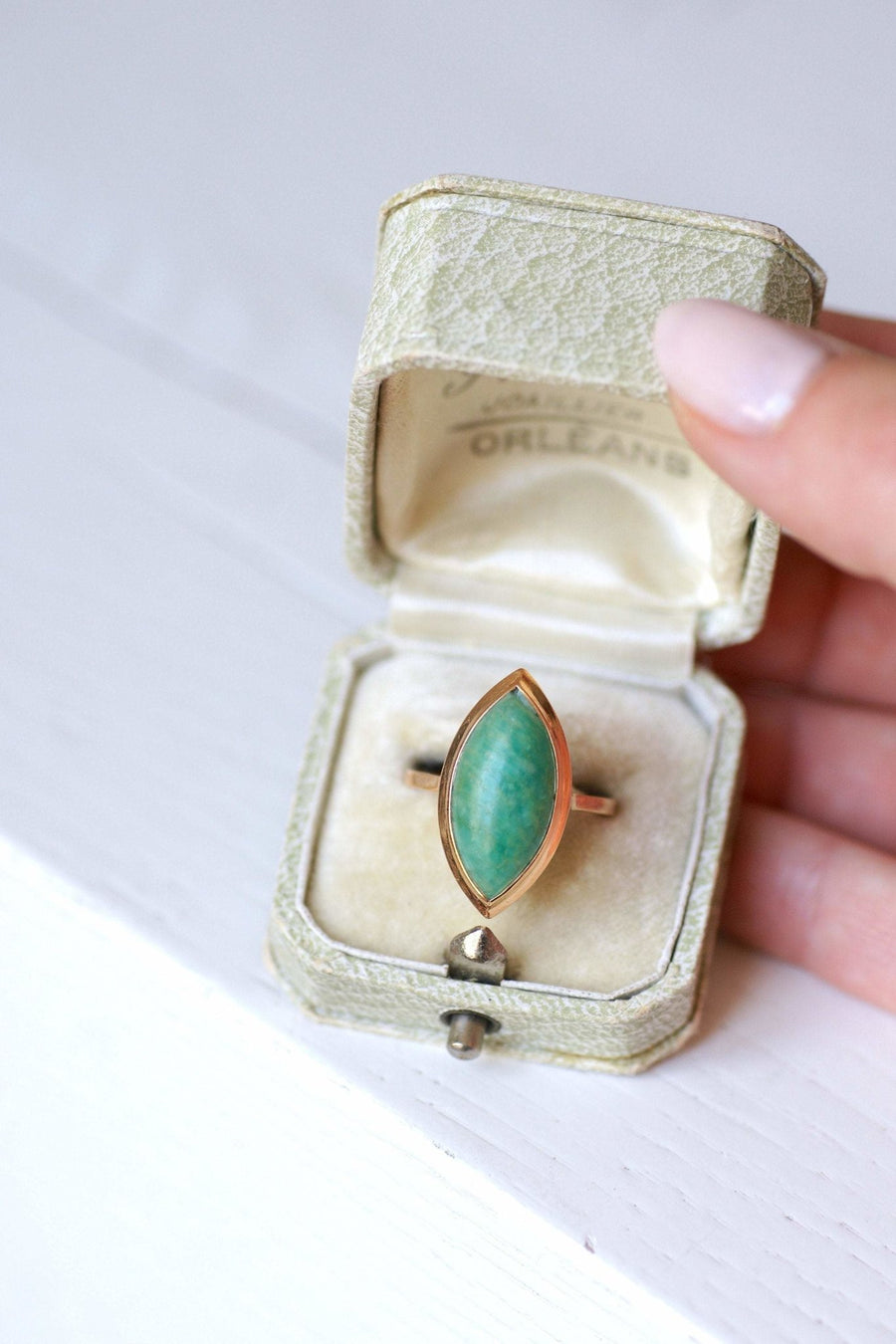Marquise amazonite & rose gold ring - Penelope Gallery
