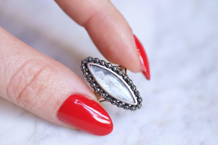 Antique gold and silver marquise ring, miniature, early 20th century - Galerie Pénélope