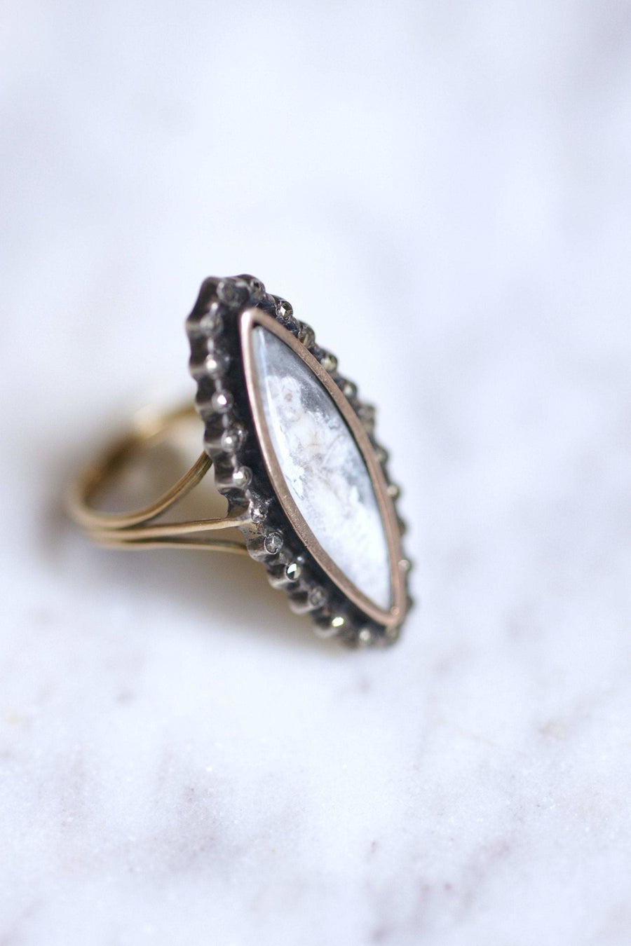 Antique gold and silver marquise ring, miniature, early 20th century - Galerie Pénélope