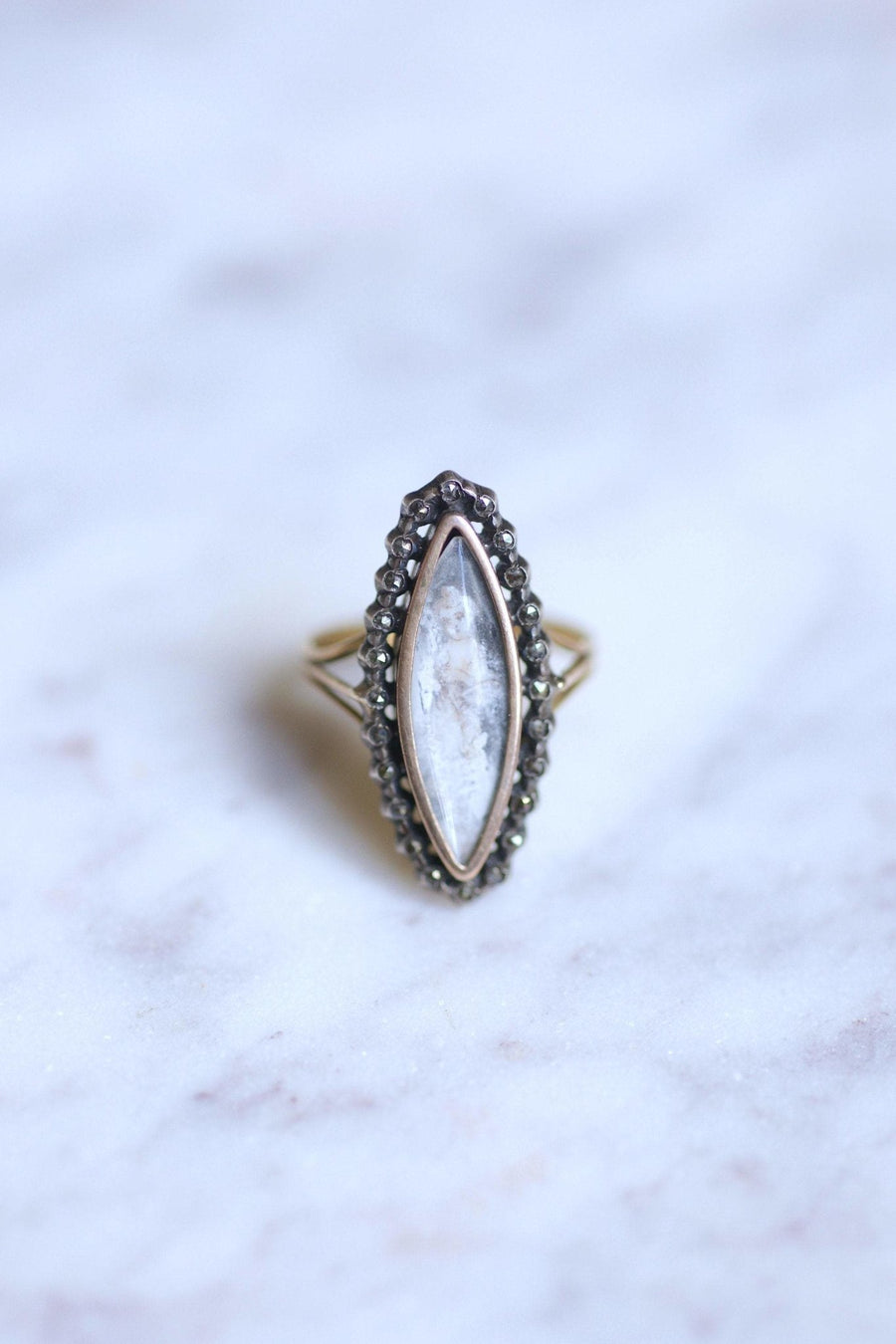Antique gold and silver marquise ring, miniature, early 20th century - Galerie Pénélope