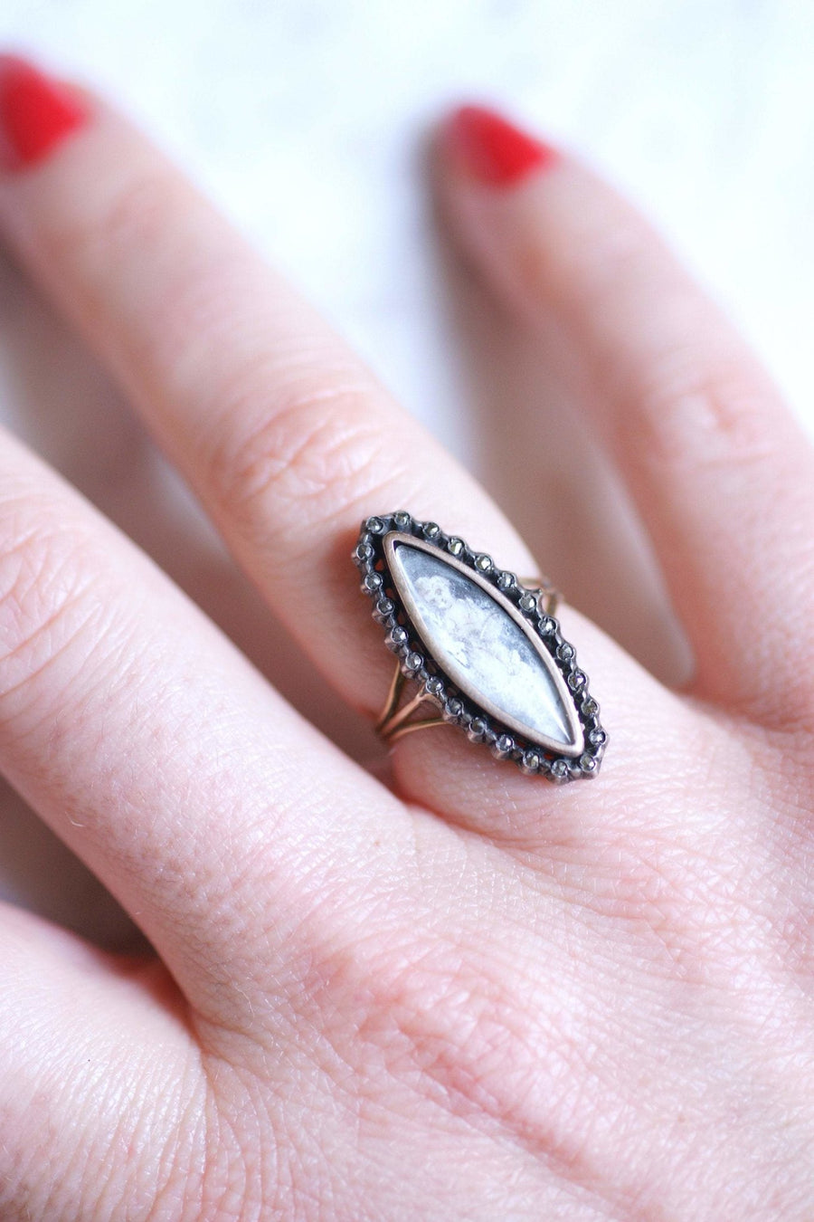 Antique gold and silver marquise ring, miniature, early 20th century - Galerie Pénélope